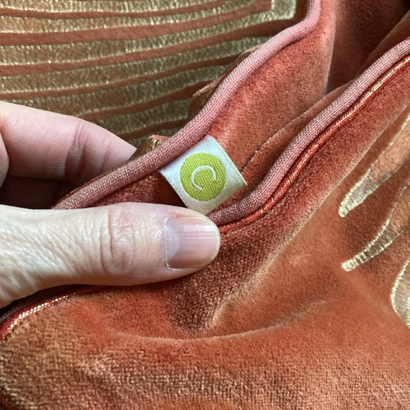 COMPANY C *Euro* Set Orange Velvet Pillowcases w/Gold Embossed Pattern Cotton - Picture 4 of 7